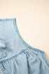 Charming Bow Tie Neck Sleeveless Ruffled Hem Chambray Mini Dress